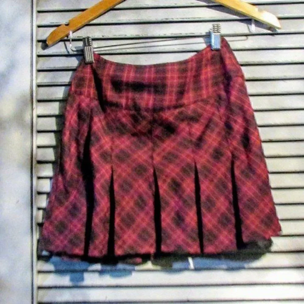 American Girl Girls Sz 10 Burgundy Plaid Pleated Skirt